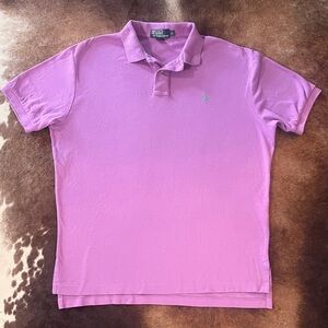 Ralph Lauren Men's Polo Shirt in Lavender with Green Logo Super Soft! ~Large